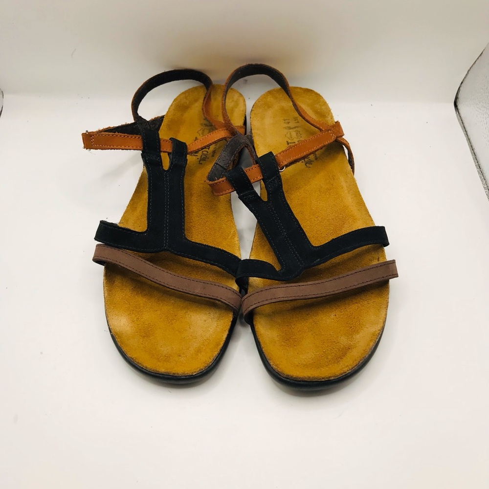 NAOT Multi-Color Suede T-Strap Sandals - Black, Brown, Mustard